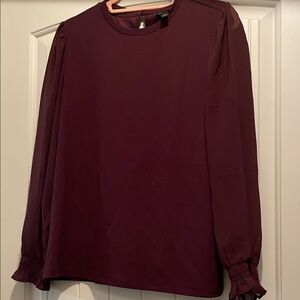Ann Taylor Long Sleeve Burgundy Blouse